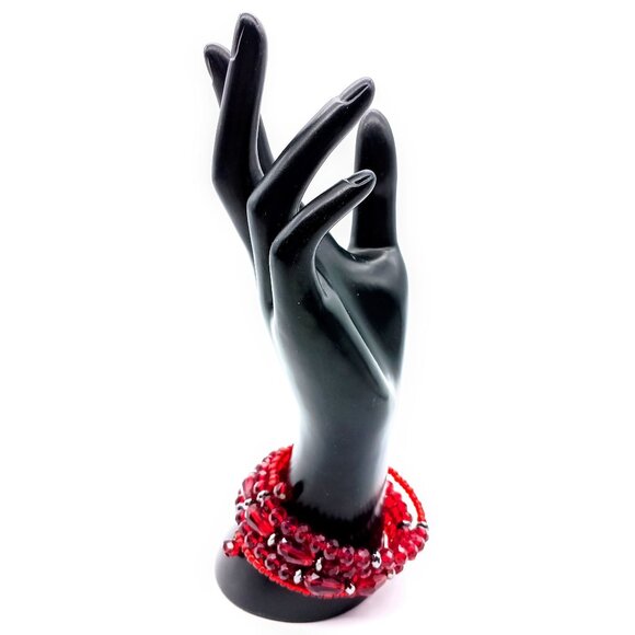Jewelry - Ruby Red Crystal Bracelet, Memory Wire 4 Wraps with Lots of Flash, Sparkle